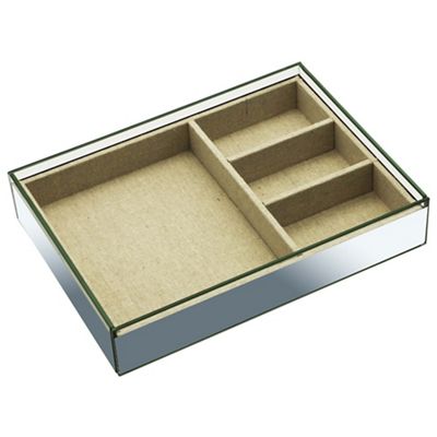 Large glass and linen tray with 4 compartments